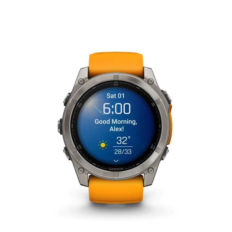 Fenix8_51_HR_Titanium_SparkOrange_Front_0009_fenix8_morning_report_clear_sunny.webp