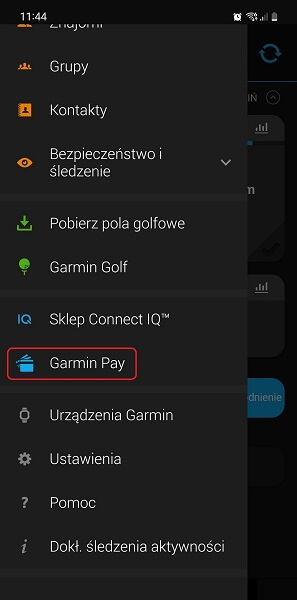 Garmin Pay w aplikacji