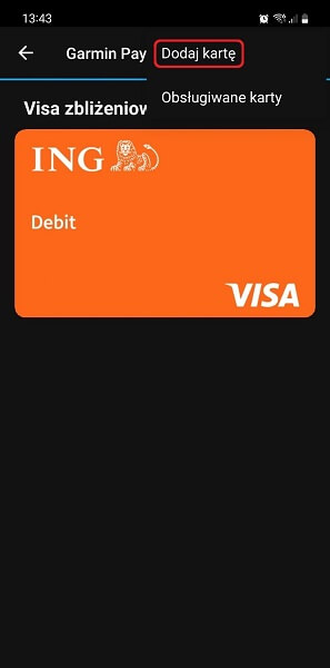 Garmin Pay w aplikacji