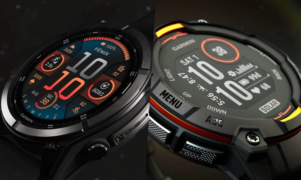 Na zdjęciu dwa zegarki: Fenix 8 i Instinct 3
